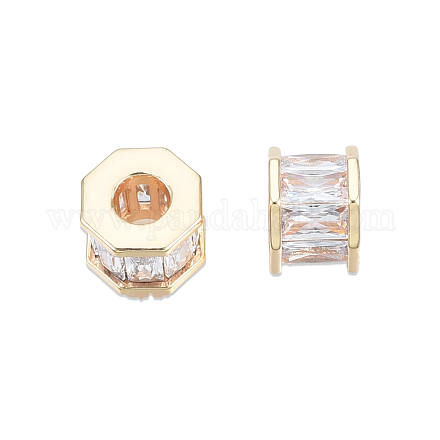 Perline europee con pavé di zirconi cubici trasparenti in ottone KK-N232-441-1