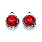 K5 Glass Pendants, Flat Round, Faceted, with Alloy Findings, Platinum, FireBrick, 17~17.7x14x5.2~6mm, Hole: 2mm