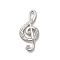 304 Stainless Steel Pendants, with Rhinestone, Musical Note, Stainless Steel Color, 32.5x15.5x3.5mm, Hole: 5.5x2.5mm