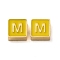 304 Stainless Steel Enamel Beads, Real 14K Gold Plated, Square with Letter, Letter M, 8x8x4mm, Hole: 2mm