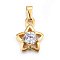 304 Stainless Steel Pendants, with Cubic Zirconia, Star, Clear, Golden, 16x12.5x5mm, Hole: 5x3mm