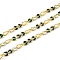 Brass Figaro Chains, Soldered, with Enamel, Rack Plating, Long-Lasting Plated, Lead Free & Cadmium Free, with Spool, Real 18K Gold Plated, Green, Link: 4.5x3x1mm and 6x2x1mm