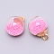 Glass Pendants, with Beads & Plastic Finding, Round, Pearl Pink, 21.5x16mm, Hole: 2.5mm