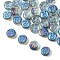 Electroplate Glass Beads, Flat Round with Letter, Steel Blue, Letter R, 9.5~10x4~5mm, Hole: 1mm, about 30pcs/set