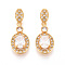 Brass Micro Pave Cubic Zirconia Pendants, Oval, Nickel Free, Long-Lasting Plated, Real 18K Gold Plated, Clear, 28.5x11x5mm, Hole: 5.5x2.5mm