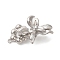 Brass Fold Over Clasps, Long-lasting Plated, Flower, Real Platinum Plated, 34mm, Hole: 1.2mm