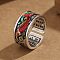 Retro Ethnic Style Brass Adjustable Cuff Rings, Fish, with Enamel, Colorful, Inner Diameter: 15~20mm