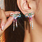 Brass Rhinestone Stud Earrings, Bowknot, Colorful, 44x27mm