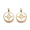 Brass Micro Pave Clear Cubic Zirconia Pendants, with Shell, Flat Round & Star Charms, Real 18K Gold Plated, 19.5x14x4mm, Hole: 4x2mm
