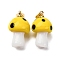 Handmade Lampwork Pendants, Mushroom, with Rack Plating Golden Tone Brass Findings, Long-Lasting Plated, Golden, Yellow, 19~21x11~13mm, Hole: 4.5x3.5mm