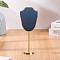 Bust Shaped Microfiber Necklace Display Stands with Golden Tone Aluminum Alloy Support, Prussian Blue, Finished Product: 4x6x15.7cm