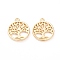 Brass Pendants, Long-Lasting Plated, Flat Round with Tree of Life, Real 18K Gold Plated, 18x15x1.5mm, Hole: 1.6mm