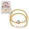 2Pcs 2 Styles Back-to-School Theme Brass Round Beads Stretch Bracelets, Polymer Clay Apple & Word Teach Charm Bracelets for Women Men, with Paper Card, Golden, Inner Diameter: 6-7/8 inch(17.5cm)