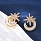 Star with Moon Brass Micro Pave Clear Cubic Zirconia Stud Earrings, with Ear Nuts, with Shell, Cadmium Free & Lead Free, Rack Plating, Long-Lasting Plated, Real 18K Gold Plated, 18.5x13.5mm