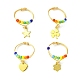 4 anello in 4 stili con semi di vetro color arcobaleno e perline intrecciate con ciondoli RJEW-TA00084-1