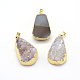 Natural Drusy Agate Oval Pendants G-P089-38-2
