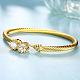 Real 18K Gold Plated Brass Cubic Zirconia Flower Charm Bangles for Women BJEW-BB10793-4