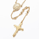 Collar de abalorios de rosario con crucifijo cruz NJEW-L450-10G-4