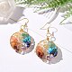 Natural & Synthetic Mixed Gemstone Chips Braided Ring with Tree of Life Dangle Earrings EJEW-JE04878-01-3