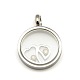 304 Stainless Steel Glass Flat Round with Double Heart Pendants STAS-L122-04P-2
