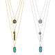 Anattasoul 2 pièces 2 couleurs fleur & plume & ovale imitation turquoise pendentifs 3 couches colliers ensemble NJEW-AN0001-06-1