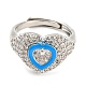 Enamel Heart Adjustable Ring with Clear Cubic Zirconia RJEW-Q781-01P-02-2