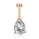 Real 18K Gold Plated Teardrop Brass Cubic Zirconia Navel Ring Belly Rings AJEW-EE0001-13B-1