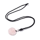 Natural Rose Quartz Flat Round with Hexagon Pendant Necklace with Nylon Cord for Women NJEW-P274-05-06-2