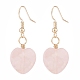 Natural Rose Quartz Heart Dangle Earrings EJEW-JE04914-2
