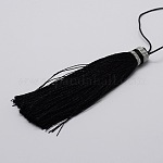 Décorations de gros pendentif pompon en nylon, noir, 95x10.5mm