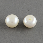 Perles de culture d'eau douce naturelles de qualité aaa, la moitié foré, plat rond, blanc, 6~6.5x5mm, demi-trou: 1 mm