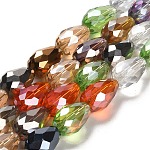 Faceted Teardrop Glass Beads Strands, Mixed Color, 15x10mm, Hole: 1mm, about 28pcs/strand, 16 inch