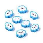 Handmade Polymer Clay Beads, Cloud with Smiling Face, Light Sky Blue, 6~8.5x10~11.5x4.5~5.5mm, Hole: 1.8mm