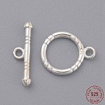 925 Sterling Silver Toggle Clasps, Ring: 14x11.5mm, Bar: 17x5mm, Hole: 1.5mm