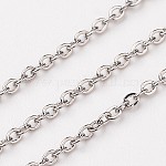 304 Stainless Steel Cable Chains, Soldered, Flat Oval, Stainless Steel Color, 2x1.5x0.4mm
