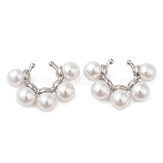 Серьги-каффы из латуни с пластиковым жемчугом и бисером EJEW-M222-03P