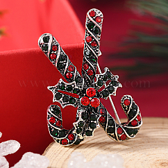 Broche de aleación dorada con rhinestone y temática navideña, colorido, bastón de caramelo