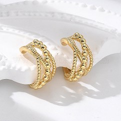 Orecchini a polsino incrociati in ottone placcato a cremagliera, piombo & cadimo libero, vero placcato oro 18k, 13x15x7.5mm