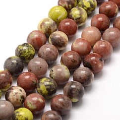Brins de perles de jaspe fleur de prunier naturel, ronde, perles de pierre de marbre, colorées, 8mm, Trou: 1mm, Environ 46~48 pcs/chapelet, 15 pouce