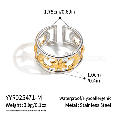 Anillos abiertos anchos huecos de acero inoxidable 304 para mujer., luna sol, revestimiento de iones (ip), Chapado en oro real y color acero inoxidable., 10mm, nosotros tamaño 7 1/4 (17.5 mm)