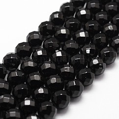 Brins de perles d'onyx noir teintées et chauffées naturellement, Grade a, facette, ronde, 6mm, Trou: 1mm, Environ 61 pcs/chapelet, 14.9 pouce ~ 15.1 pouces