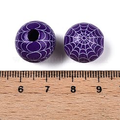 Halloween ragnatele stampate in legno colorato perline europee&nbsp;WOOD-K007-04B