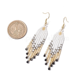 Orecchini pendenti con perline di vetro e nappe in acciaio inossidabile 304&nbsp;EJEW-MZ00432-03