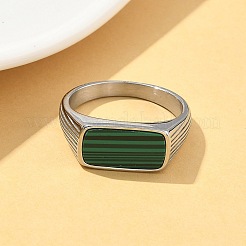 Anelli da donna in acciaio inossidabile 316l con malachite naturale&nbsp;RJEW-U054-02C-01P