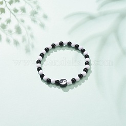 Bracciale elastico da donna in argilla polimerica yin yang e acrilico con perline rotonde&nbsp;BJEW-JB08529