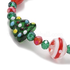 Weihnachtsbaum & Schneemann & Geschenkbox Bunte Malerei & Glas-Stretch-Armbänder für Damen&nbsp;BJEW-TA00258