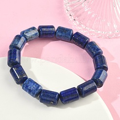 Braccialetti elastici con perline di lapislazzuli naturali tinti a colonna per donne e uomini&nbsp;BJEW-A148-01A-15