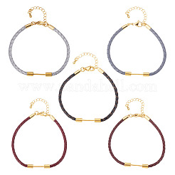5 Stück 5 Farben 3mm geflochtene runde Kunstlederschnur Armbandherstellung&nbsp;MAK-TA0001-35C