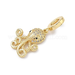 Ciondoli pendenti europei in ottone micro pavé di zirconi cubici trasparenti con animali marini&nbsp;KK-Z143-02G-01