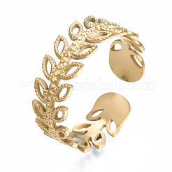 Anello polsino aperto con avvolgimento a foglia in acciaio inossidabile 304&nbsp;RJEW-T023-63G